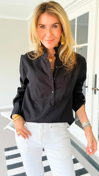 The Classic Tuxedo Italian Blouse- Black