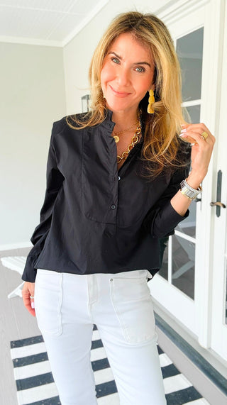 The Classic Tuxedo Italian Blouse- Black
