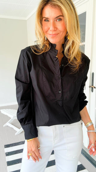 The Classic Tuxedo Italian Blouse- Black