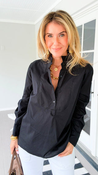 The Classic Tuxedo Italian Blouse- Black