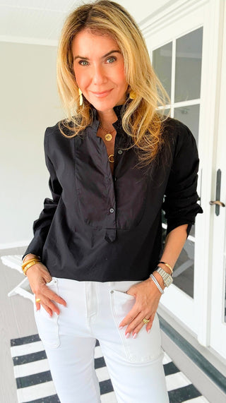 The Classic Tuxedo Italian Blouse- Black