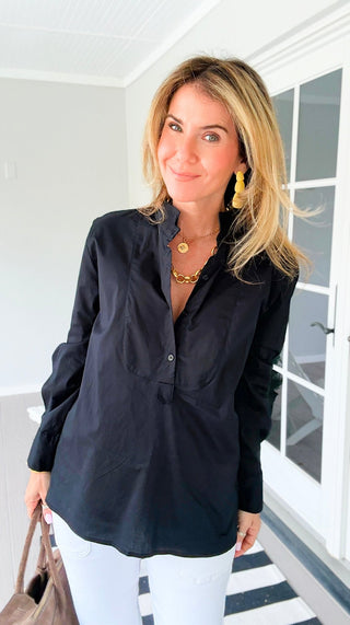 The Classic Tuxedo Italian Blouse- Black