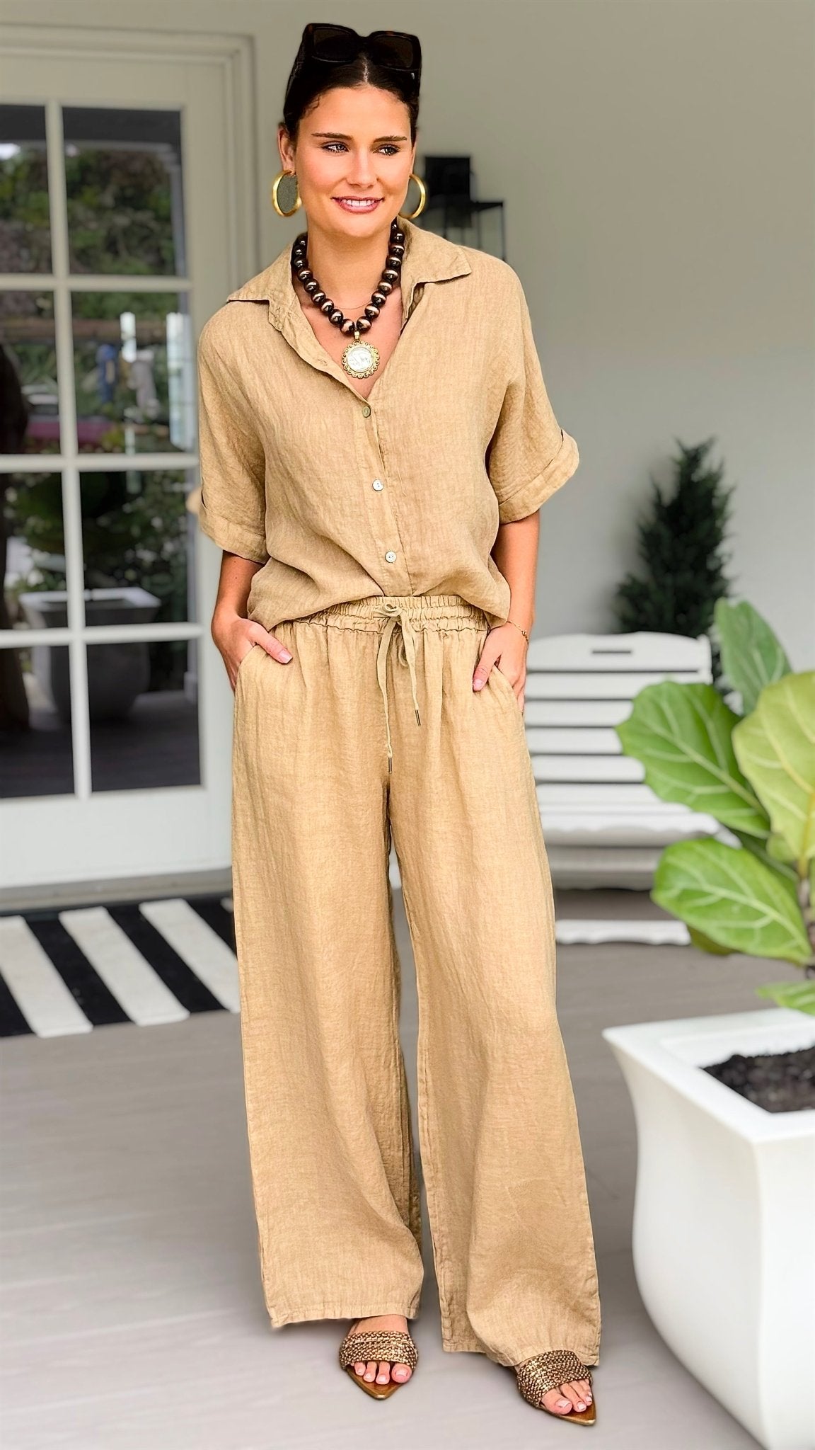 The Ellis Linen Italian Pant- Light Camel