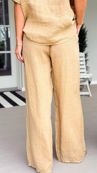 The Ellis Linen Italian Pant- Light Camel