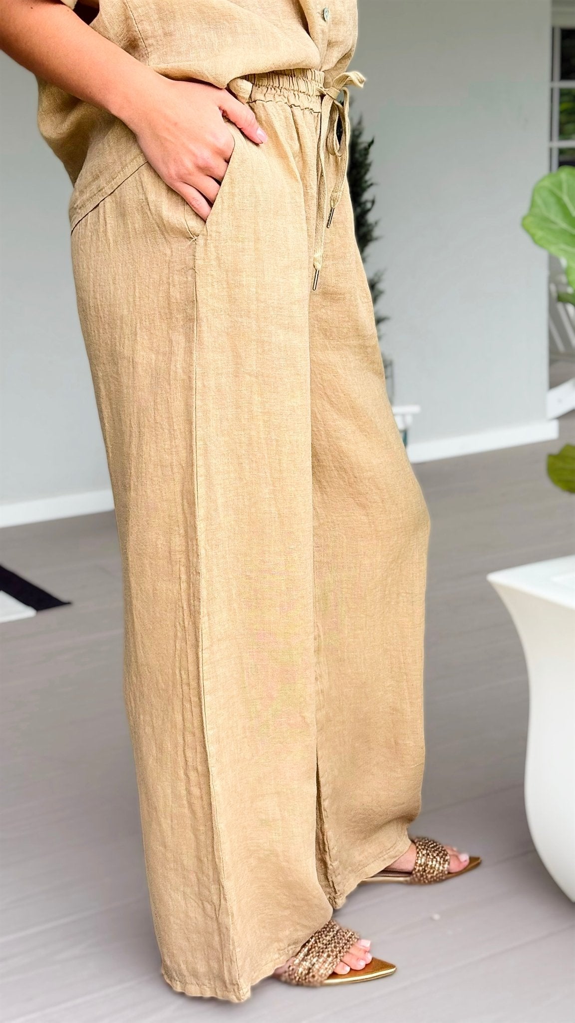 The Ellis Linen Italian Pant- Light Camel