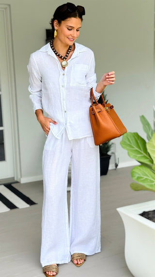 The Ellis Linen Italian Pant- White
