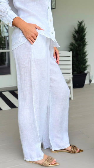 The Ellis Linen Italian Pant- White