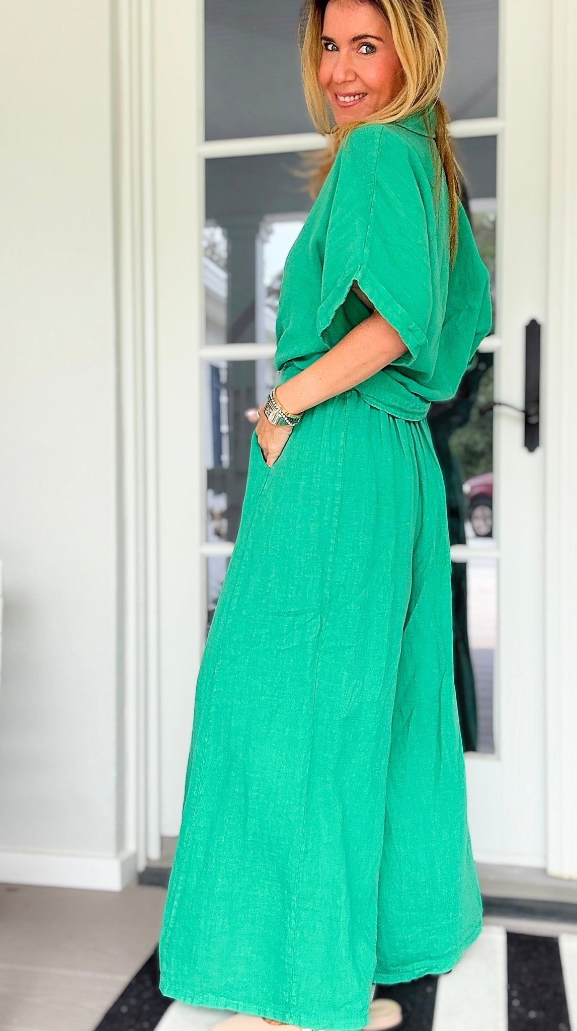 The Finley Linen Italian Pant- Kelly Green