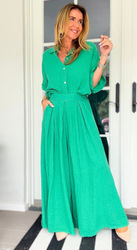 The Finley Linen Italian Pant- Kelly Green
