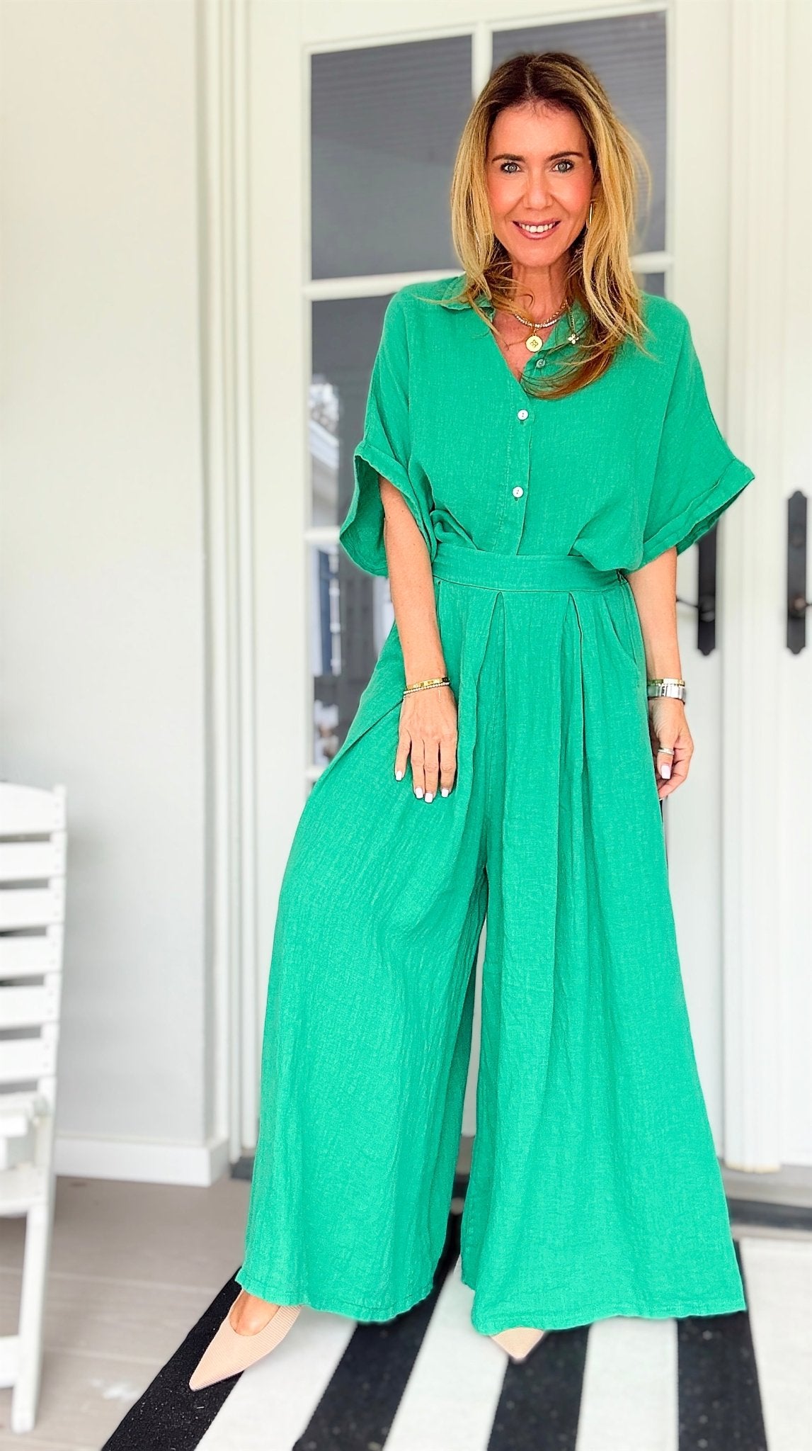 The Finley Linen Italian Pant- Kelly Green