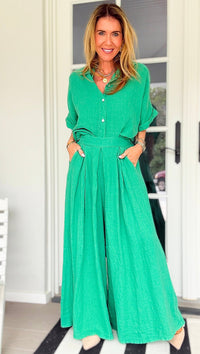 The Finley Linen Italian Pant- Kelly Green