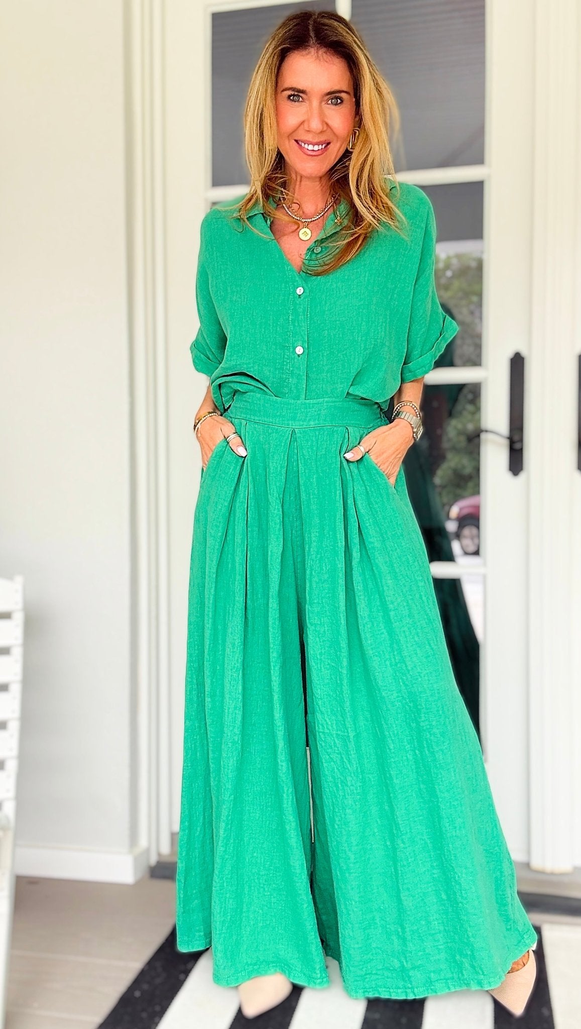 The Finley Linen Italian Pant- Kelly Green