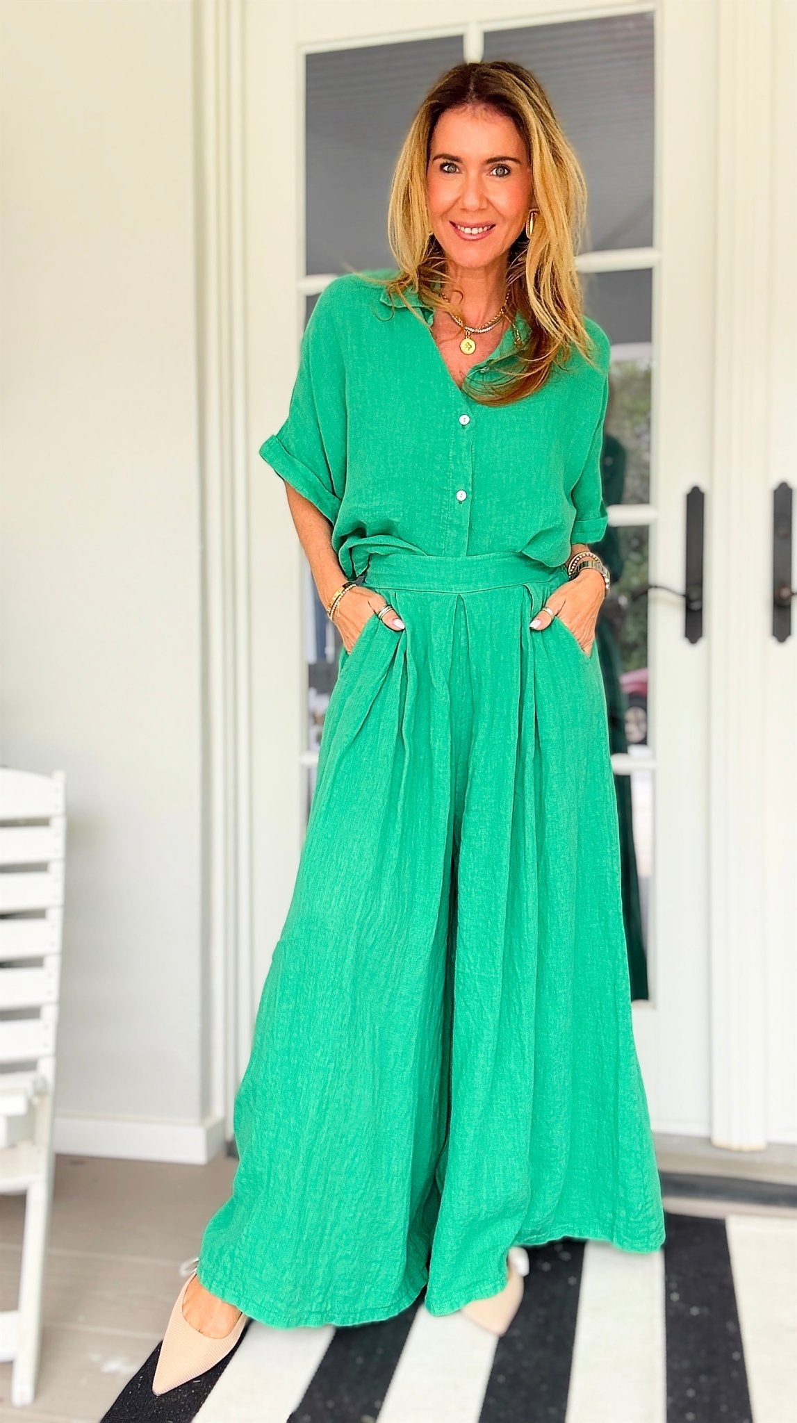 The Finley Linen Italian Pant- Kelly Green