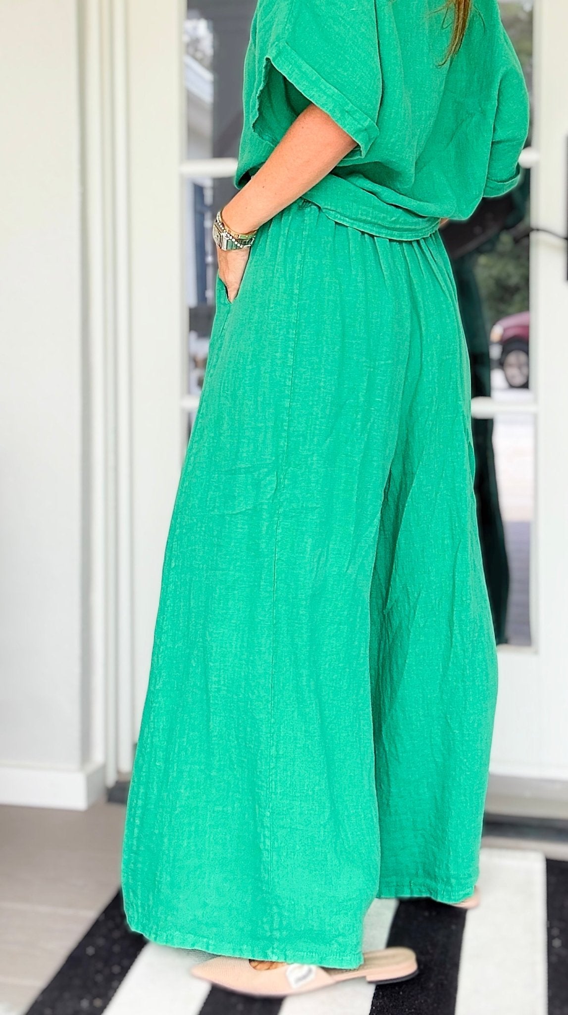 The Finley Linen Italian Pant- Kelly Green