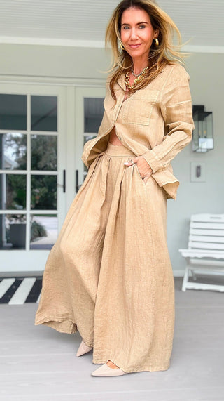 The Finley Linen Italian Pant- Light Camel