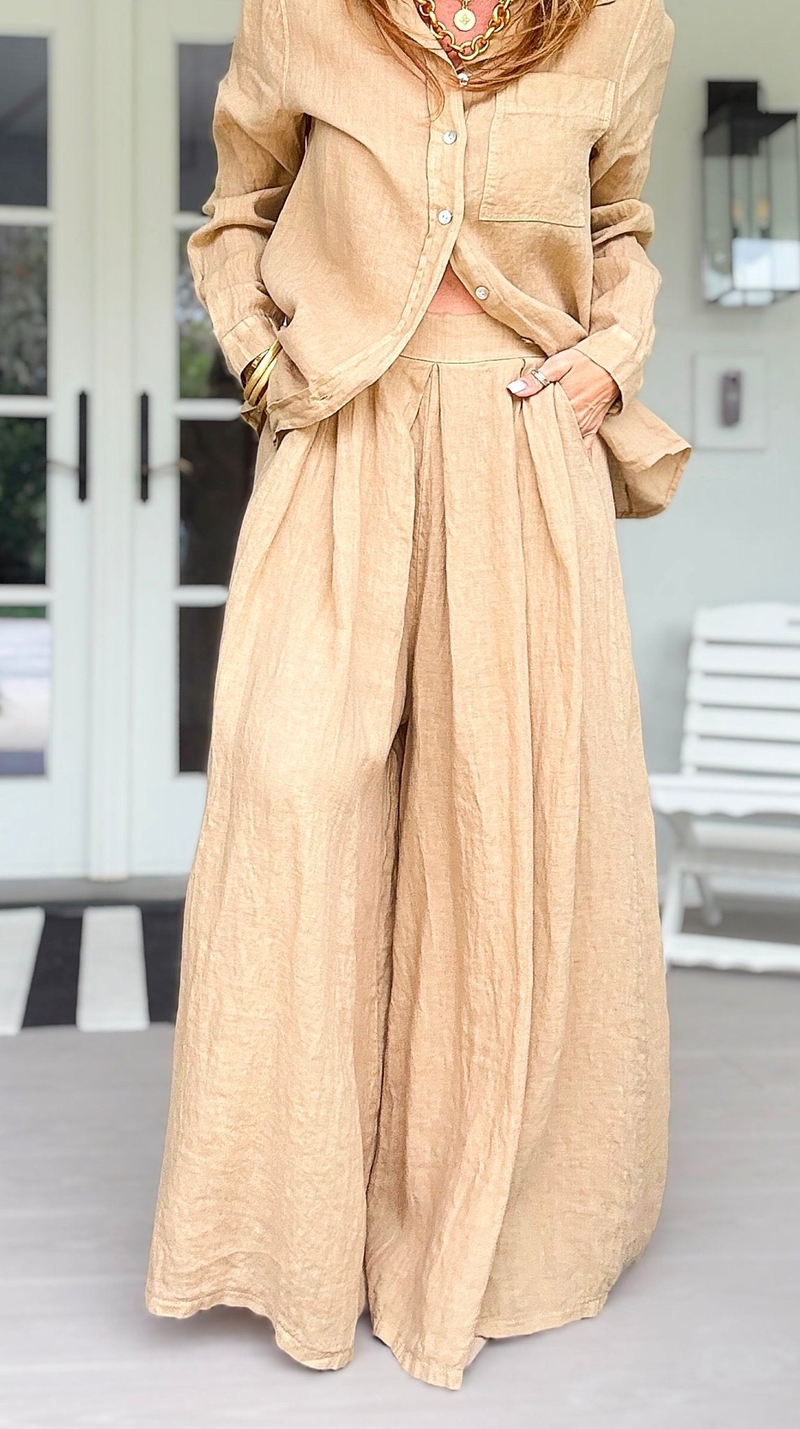 The Finley Linen Italian Pant- Light Camel