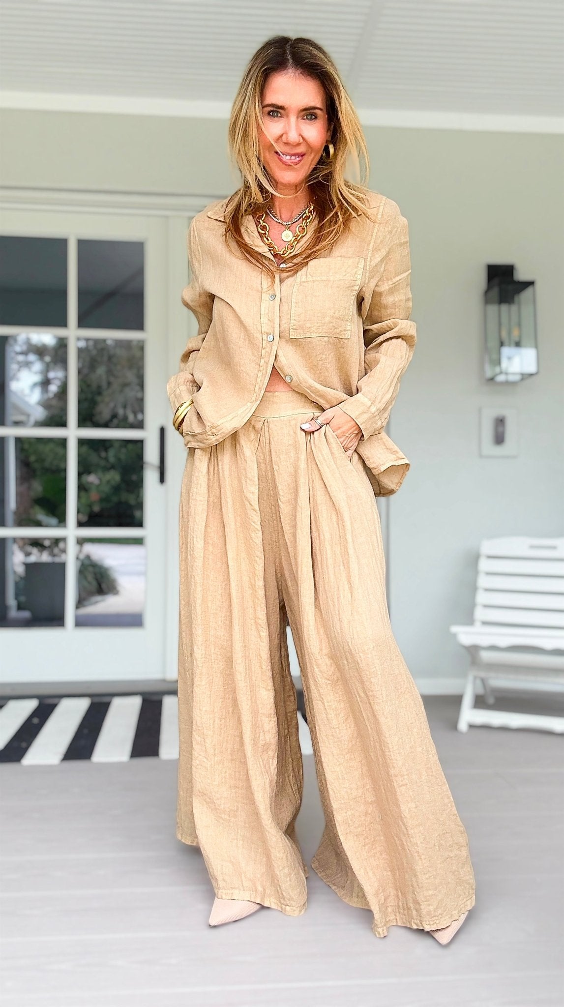 The Finley Linen Italian Pant- Light Camel