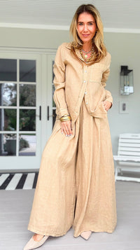 The Finley Linen Italian Pant- Light Camel