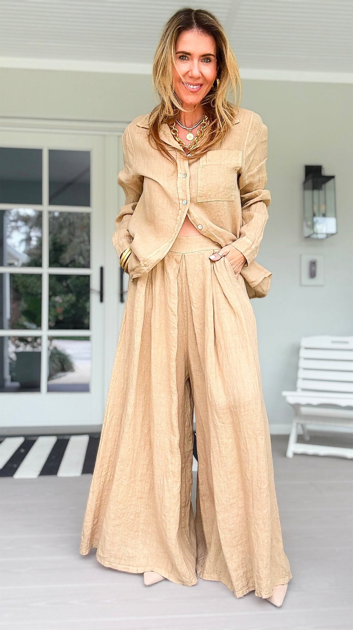 The Finley Linen Italian Pant- Light Camel