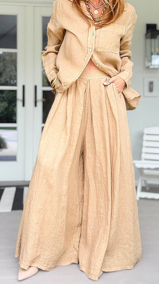 The Finley Linen Italian Pant- Light Camel