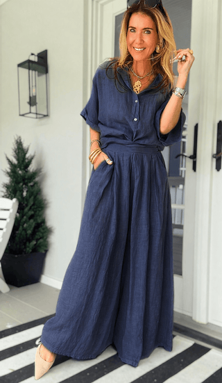 The Finley Linen Italian Pant- Navy