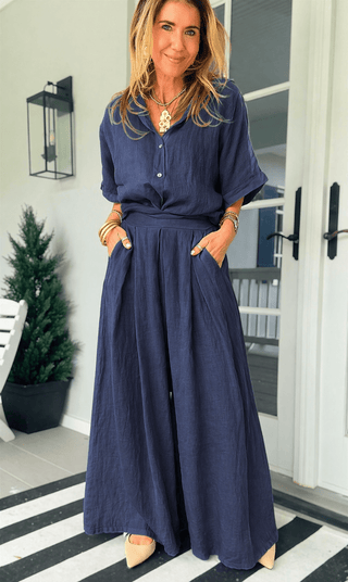 The Finley Linen Italian Pant- Navy