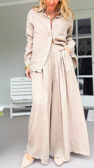 The Finley Linen Italian Pant- Taupe