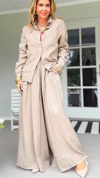 The Finley Linen Italian Pant- Taupe