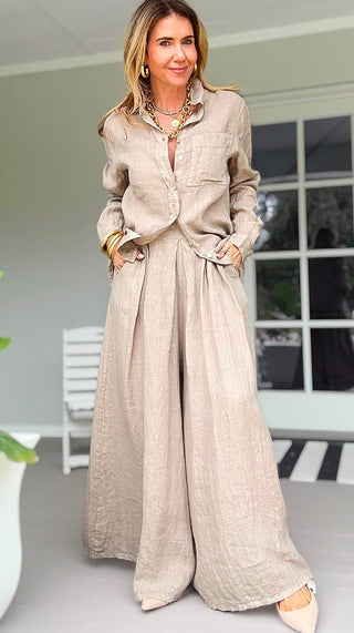 The Finley Linen Italian Pant- Taupe
