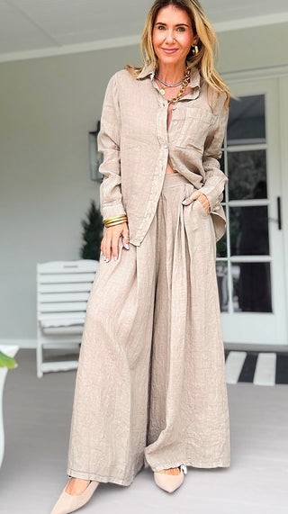 The Finley Linen Italian Pant- Taupe