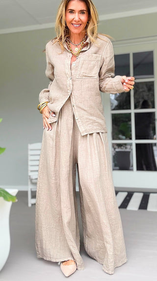 The Finley Linen Italian Pant- Taupe