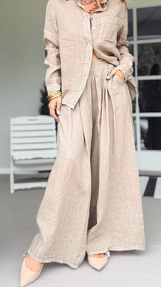 The Finley Linen Italian Pant- Taupe