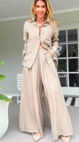The Finley Linen Italian Pant- Taupe