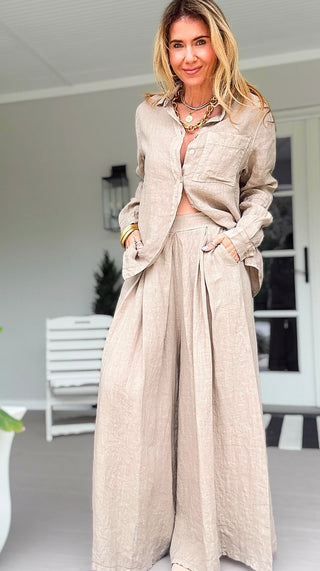 The Finley Linen Italian Pant- Taupe