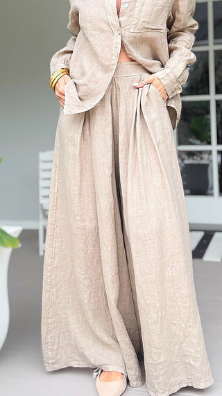 The Finley Linen Italian Pant- Taupe