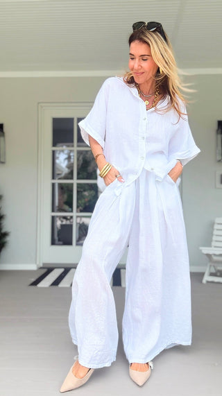 The Finley Linen Italian Pant- White