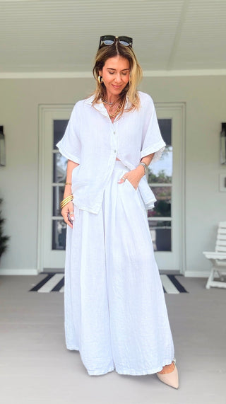 The Finley Linen Italian Pant- White