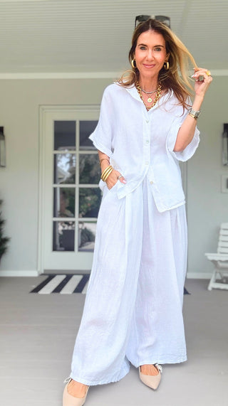 The Finley Linen Italian Pant- White