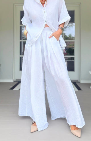 The Finley Linen Italian Pant- White