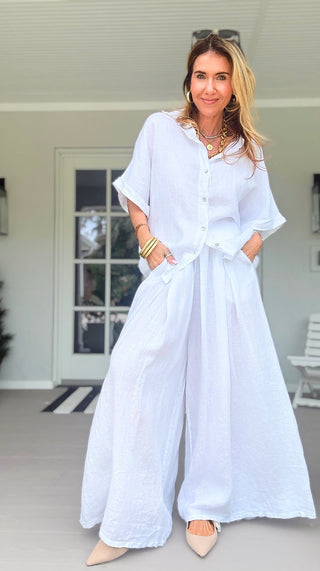 The Finley Linen Italian Pant- White