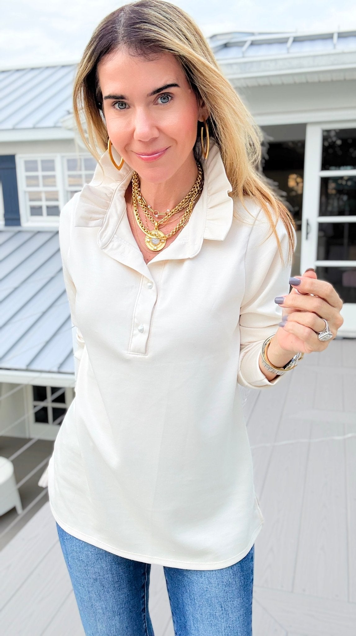 The Juliette Ruffle Long Sleeve Top-110 Long Sleeve Tops-EC COLLECTION INC-Coastal Bloom Boutique, find the trendiest versions of the popular styles and looks Located in Indialantic, FL