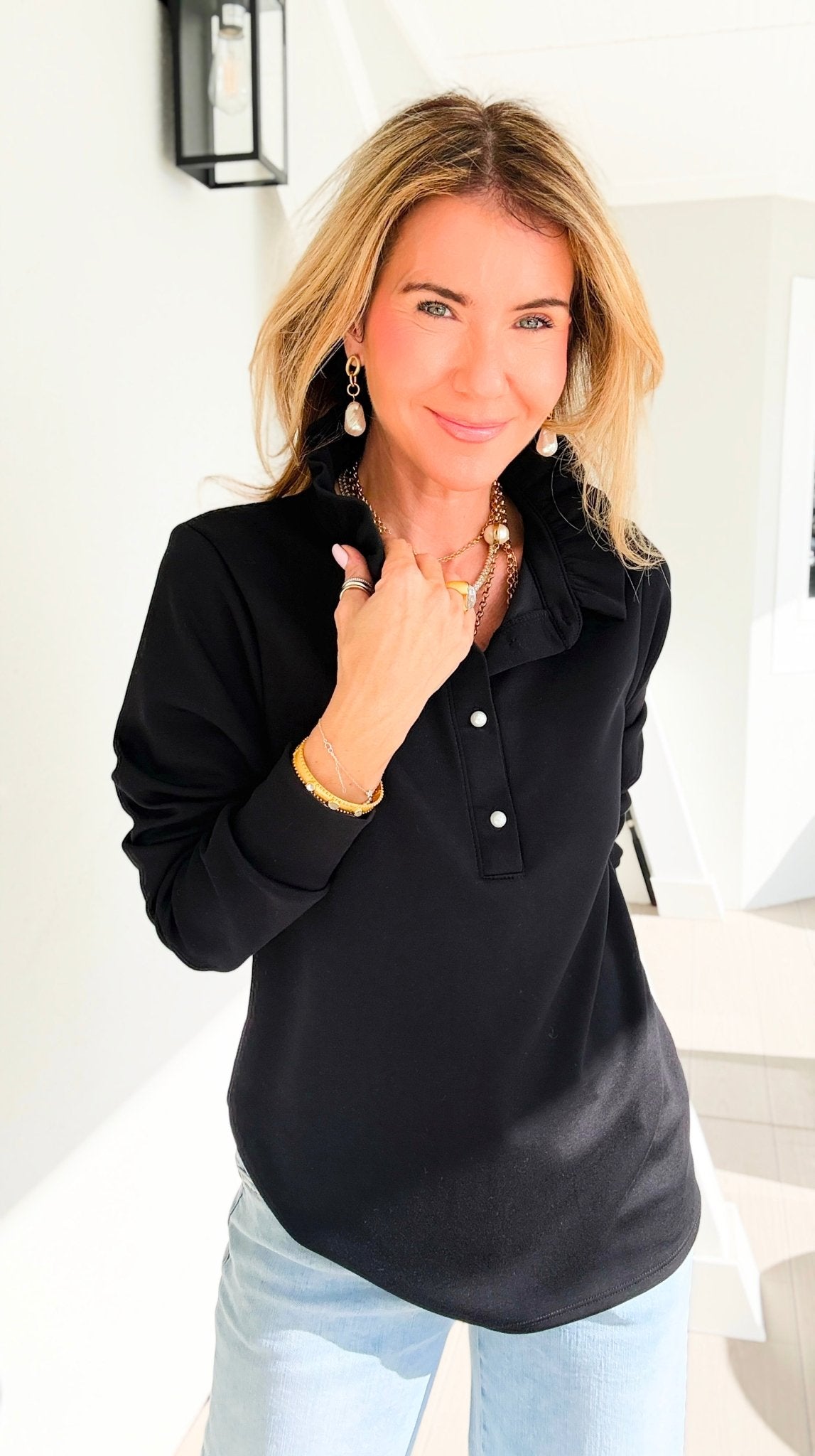 The Juliette Ruffle Long Sleeve Top- Black