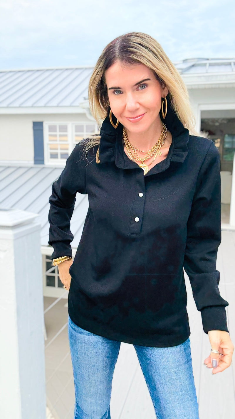 The Juliette Ruffle Long Sleeve Top- Black-110 Long Sleeve Tops-EC COLLECTION INC-Coastal Bloom Boutique, find the trendiest versions of the popular styles and looks Located in Indialantic, FL