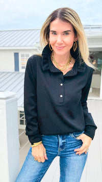 The Juliette Ruffle Long Sleeve Top- Black-110 Long Sleeve Tops-EC COLLECTION INC-Coastal Bloom Boutique, find the trendiest versions of the popular styles and looks Located in Indialantic, FL
