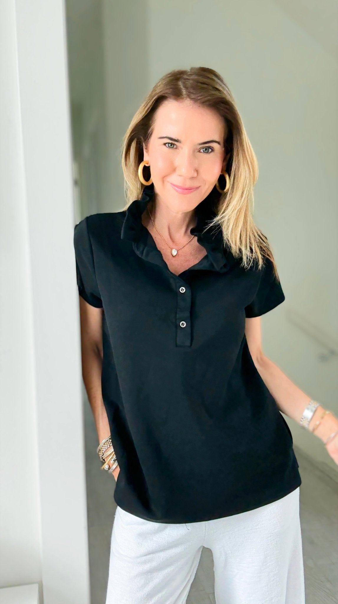 The Juliette Ruffle Top-Black-110 Short Sleeve Tops-EC COLLECTION INC-Coastal Bloom Boutique, find the trendiest versions of the popular styles and looks Located in Indialantic, FL