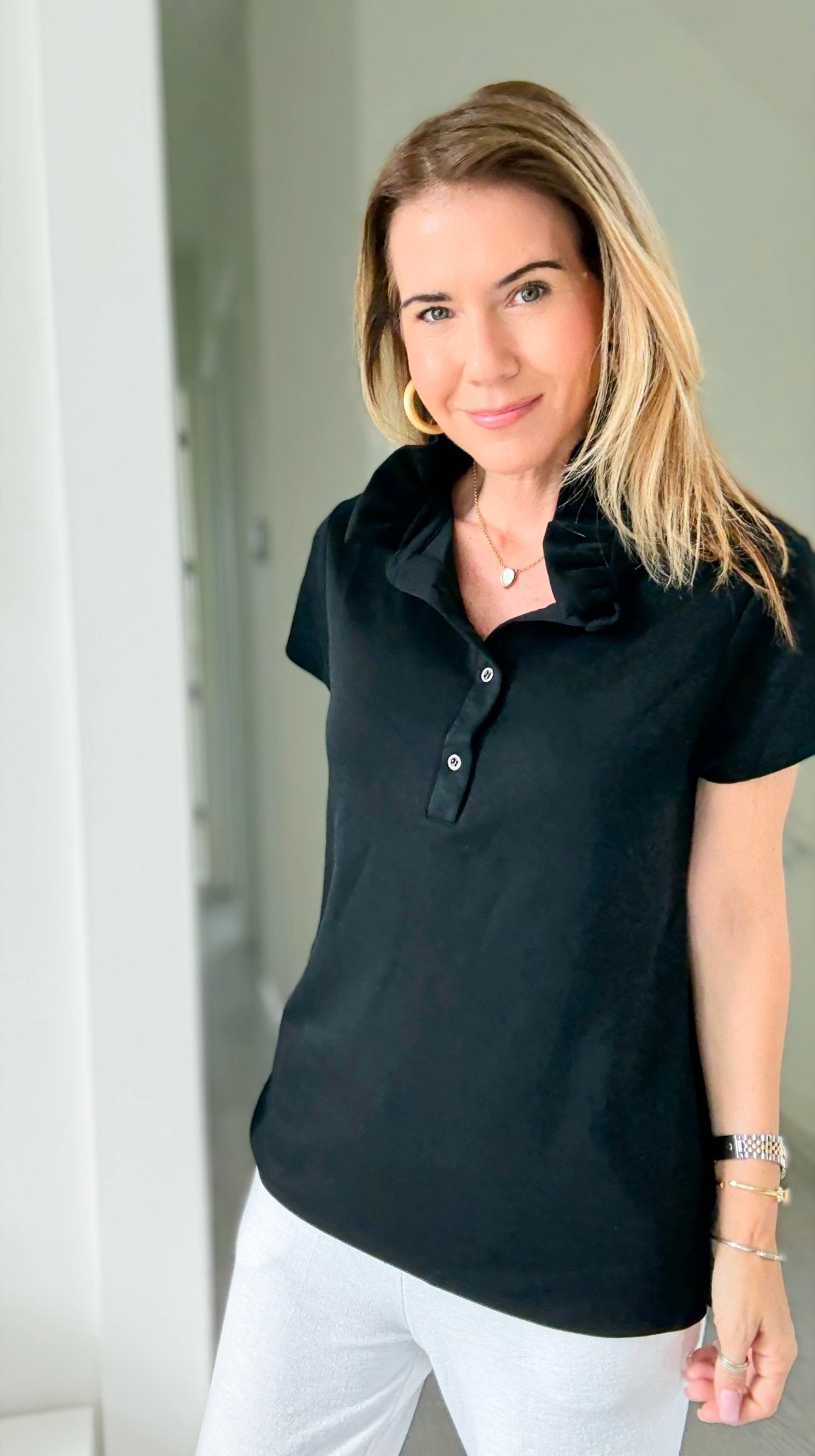 The Juliette Ruffle Top-Black-110 Short Sleeve Tops-EC COLLECTION INC-Coastal Bloom Boutique, find the trendiest versions of the popular styles and looks Located in Indialantic, FL
