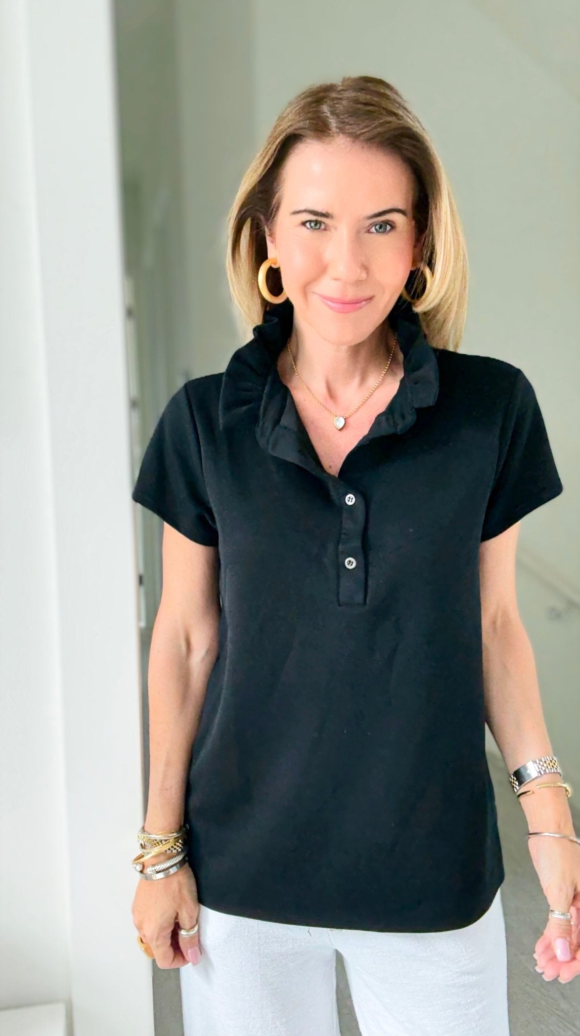 The Juliette Ruffle Top-Black-110 Short Sleeve Tops-EC COLLECTION INC-Coastal Bloom Boutique, find the trendiest versions of the popular styles and looks Located in Indialantic, FL