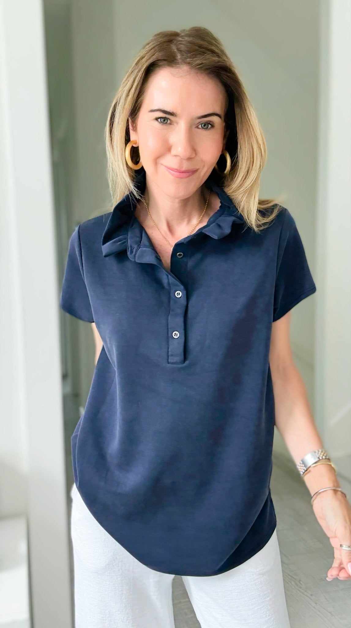 The Juliette Ruffle Top-Navy-110 Short Sleeve Tops-EC COLLECTION INC-Coastal Bloom Boutique, find the trendiest versions of the popular styles and looks Located in Indialantic, FL
