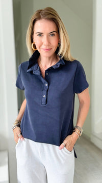 The Juliette Ruffle Top-Navy-110 Short Sleeve Tops-EC COLLECTION INC-Coastal Bloom Boutique, find the trendiest versions of the popular styles and looks Located in Indialantic, FL