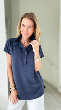 The Juliette Ruffle Top-Navy-110 Short Sleeve Tops-EC COLLECTION INC-Coastal Bloom Boutique, find the trendiest versions of the popular styles and looks Located in Indialantic, FL